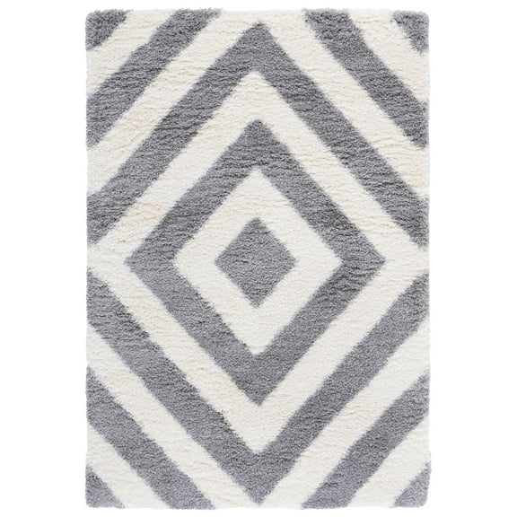 SAFAVIEH Portofino Dreda Geometric Shag Area Rug, Ivory/Grey, 4' x 6'