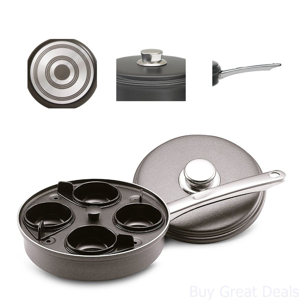 4Cup Egg Poacher Aluminum Nonstick 8 Inch Skillet Pan Easy Clean