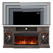 KeyWhat Farmhouse 3-Sided Fireplace TV Stand for 80 TVs, 70 Entertainment Center with Electric Fireplace and Storage Drawers, Dark Rustic Oak
