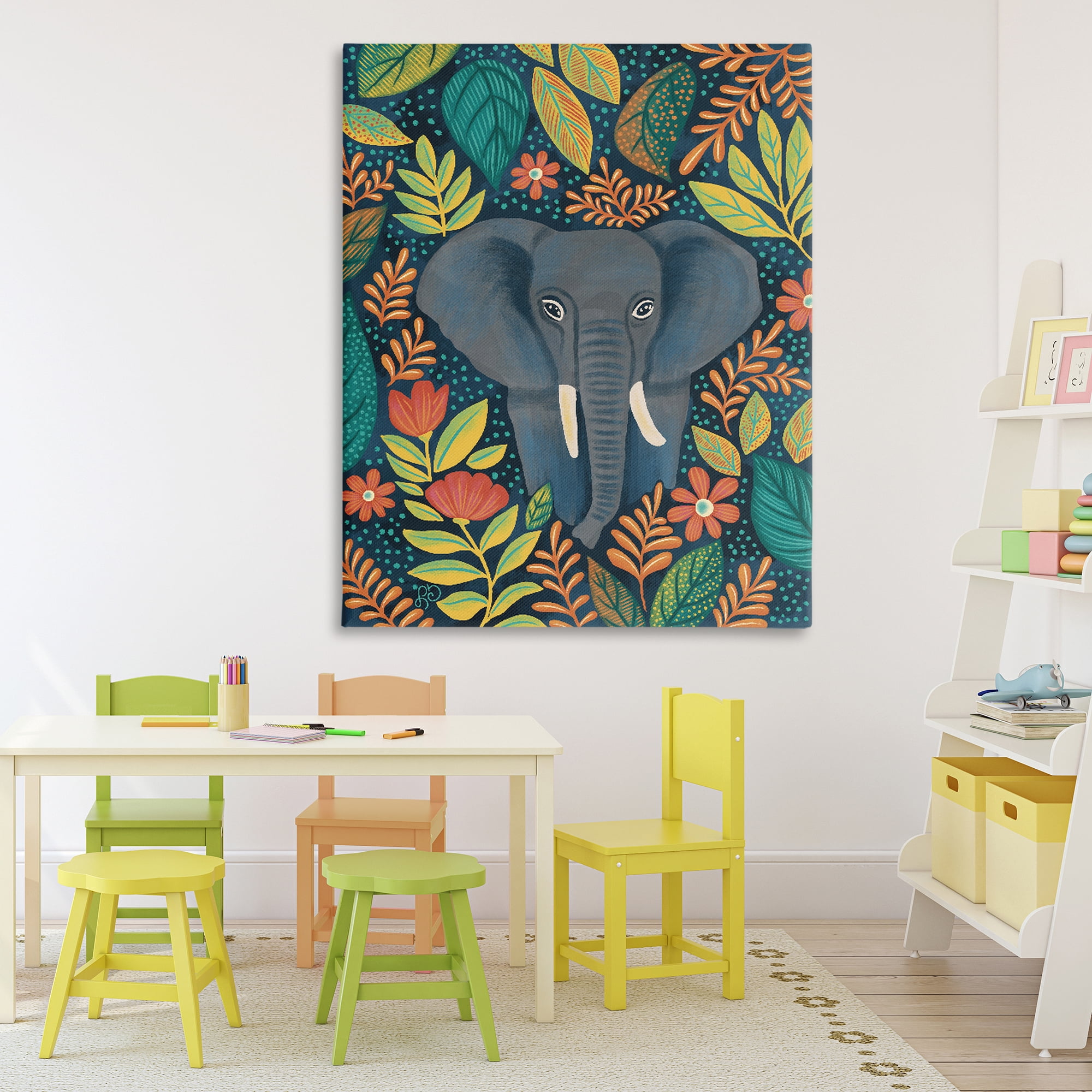 Stupell Industries Exotic Leaf Pattern Elephant Canvas Wall Art, design by Lisa R Dumm
