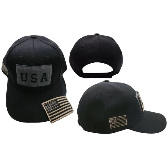 USA Khaki / Black Flag Detachable Patch "USA" Black Embroidered Hat Cap