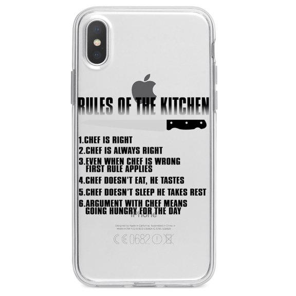 DistinctInk Clear Shockproof Hybrid Case for iPhone XR (6.1" Screen) - TPU Bumper Acrylic Back Tempered Glass Screen Protector - Rules of the Kitchen - Chef Is Right