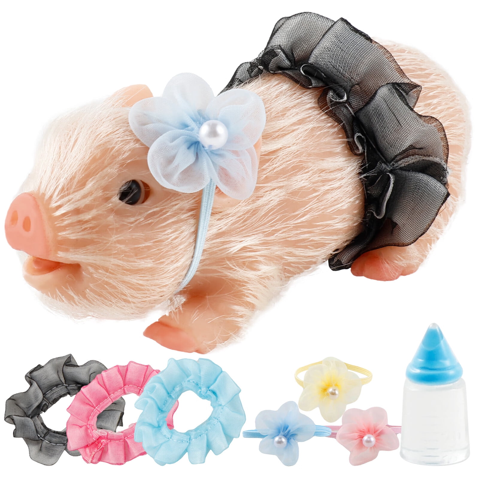 Mini Silicone Pig Doll, White/Spotted, 5''
