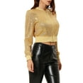 thumbnail image 4 of INSPIRE CHIC Women's Sequin Sparkle Zipper Cropped Bomber Jacket XL Yellow, 4 of 7