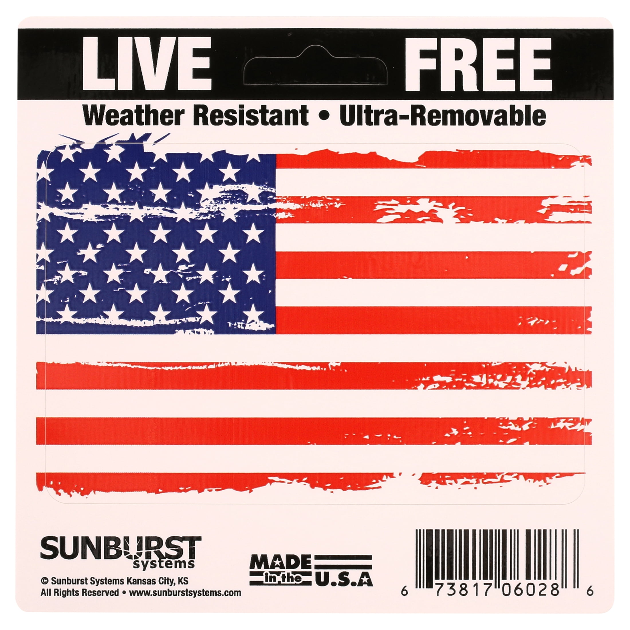 Sunburst Systems 6128 Distressed Patriotic Flag Weather Resistant Removable Decal Sticker, High Quality Outdoor Durable Vinyl, American Pride, United State, 3" H x 4.5" W, 4 pack