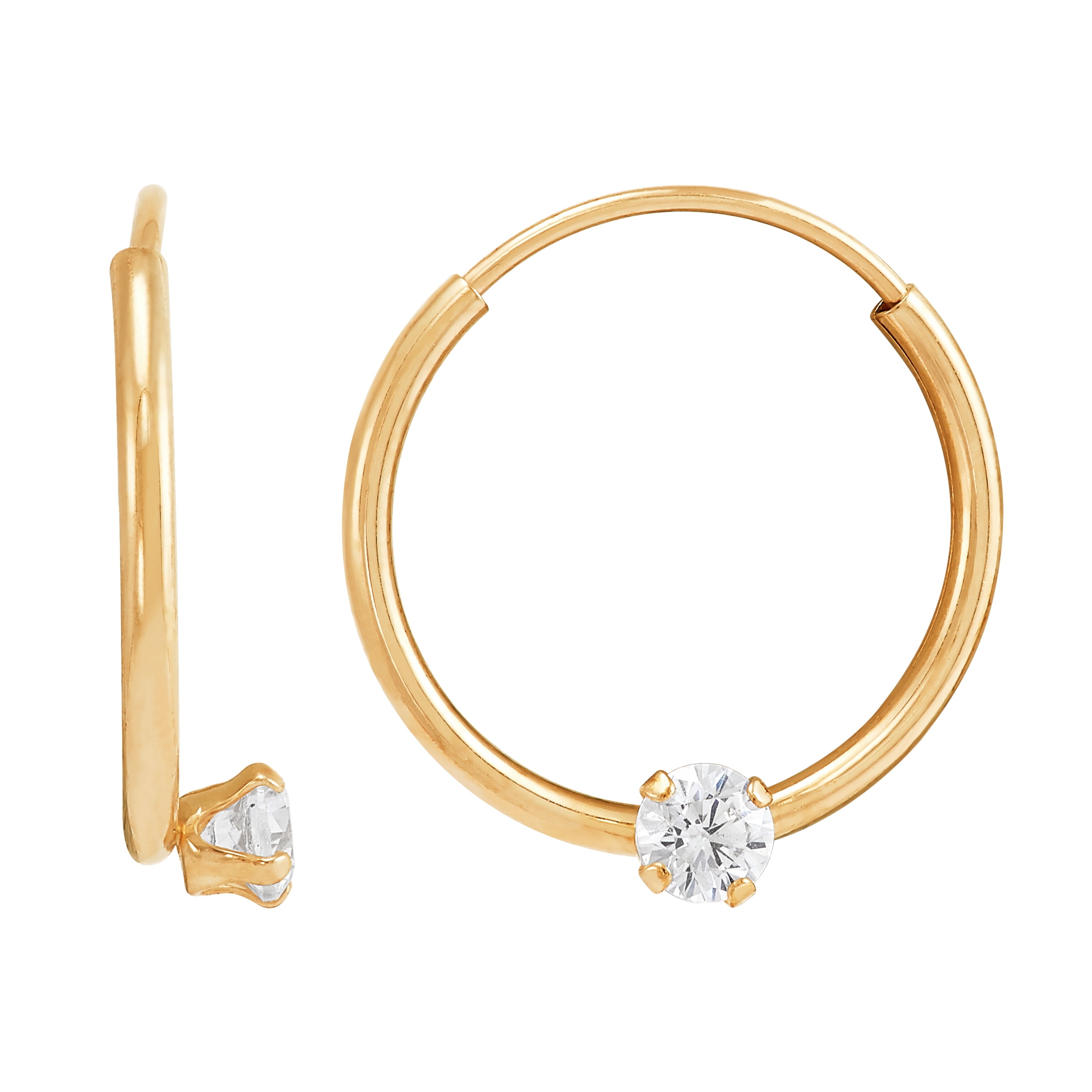 Brilliance Fine Jewelry Girls Cubic Zirconia Hoop Studs Earrings in 10K Yellow Gold