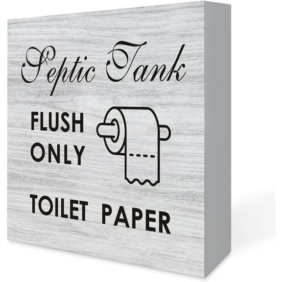5x5 IN Bathroom Notice Wooden Box Sign with Saying Desk Decor Septic Tank Flush Only Toilet Paper Box Sign Wood Plaque Block Sign