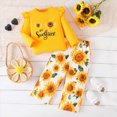 thumbnail image 2 of KPOPLK Kids Girls Outfit Set Sunflower Print Flutter Sleeve Shirt Floral Jogger Pants 2 Piece Outfit Set 4-10Y,Size 4-5Years, 2 of 9