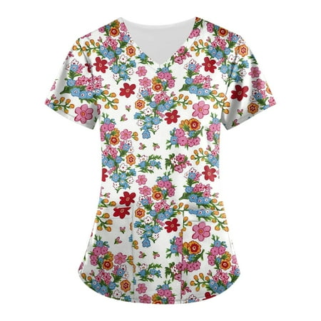 

EKOUSN V-Neck Womens Scrubs Top Workwear Originals with Rib-Knit Back Panels