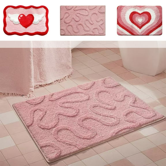 SCNOR Valentine's Day Heart Print Rug 40x60cm-Non-Slip Absorbent Faux Fur Rug, Pink Festive Decor for Entryway Bedroom Dorm, Valentine's Gift
