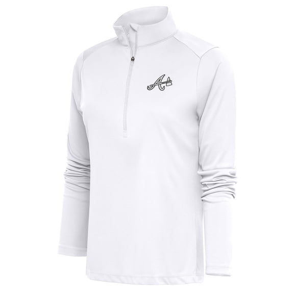 Women's Antigua  White Atlanta Braves Brushed Metallic Tribute Half-Zip Pullover Top