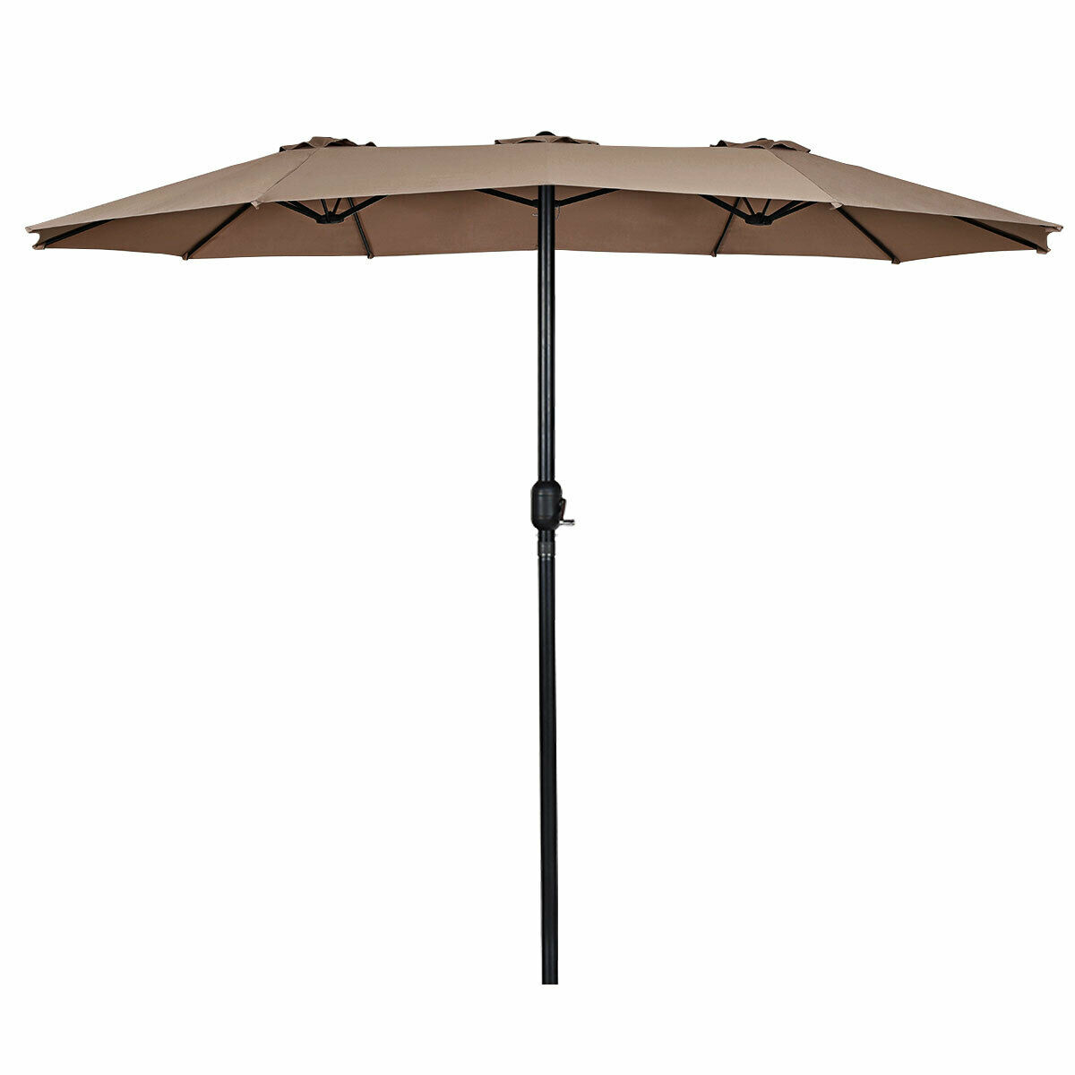 Gymax 15' Twin Patio Umbrella Double-Sided Outdoor Market Umbrella with Crank Tan