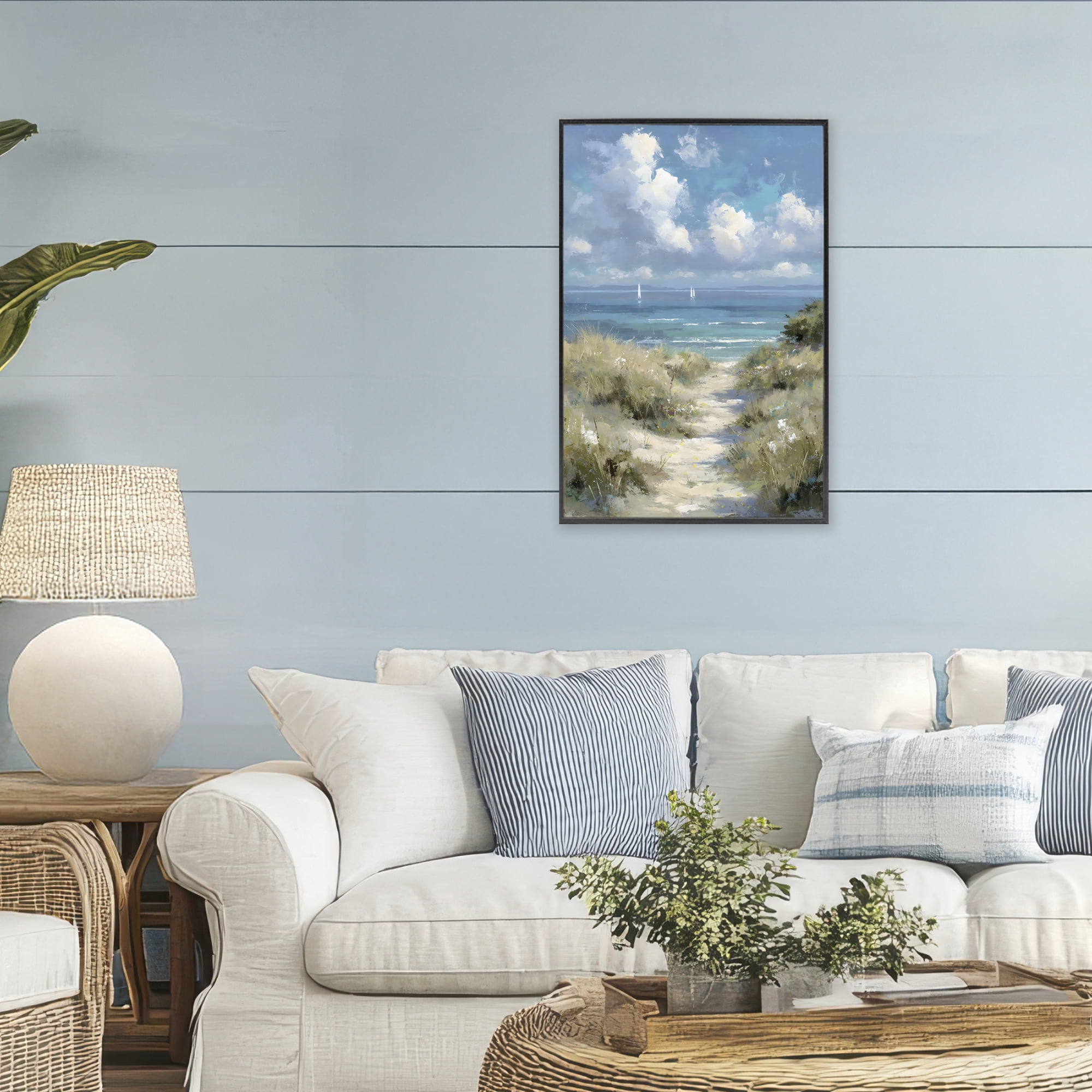 Stupell Industries Impressionist Clouds over Beach Path Black Framed Giclee Art, design by Petal Prints Design