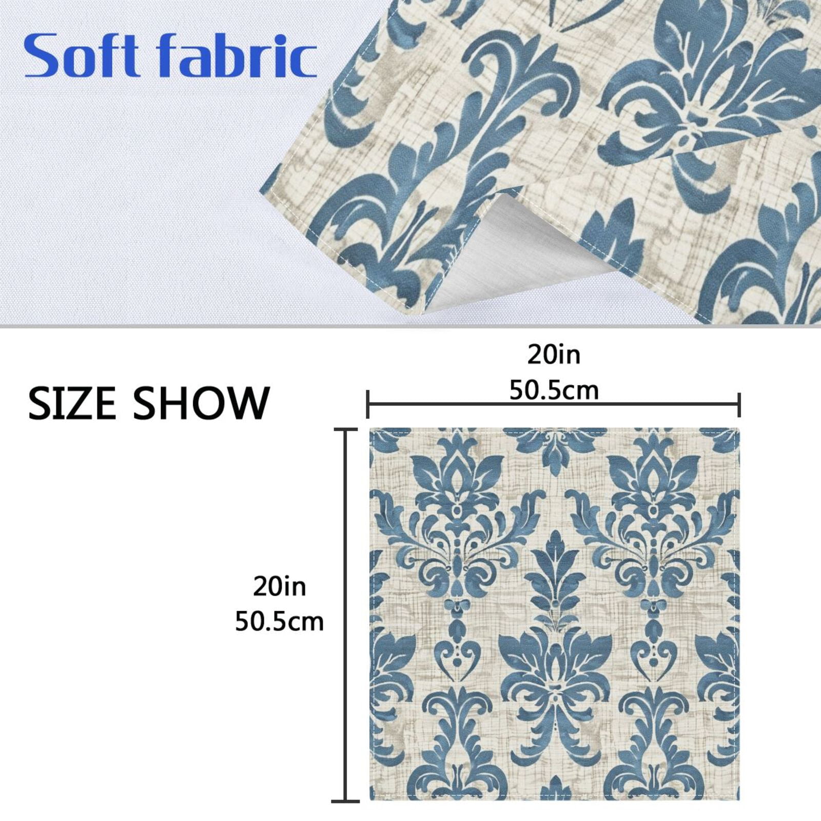 JSTEL Blue Arab Damask Flower Cloth Napkins Set of 6, 20x20 Inch Washable and Reusable Napkin for Decoupage Dinner Party Everyday Use