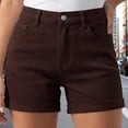thumbnail image 2 of Women's High Waisted Denim Shorts Cuffedrelaxed Fit Brown Jean Shorts Summer Casual Bottoms by Yigetop Coffee L, 2 of 7