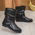 thumbnail image 4 of SAWOBUUN Women's Slouchy Ankle Boots Faux Leather Round Toe Flat Sole Slip On Non Slip Comfort Casual Winter Booties, 4 of 9