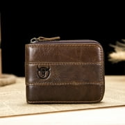 BULLCAPTAIN Genuine Leather Bifold Zipper Wallet for Men RFID Travel Purse Pouch Gift