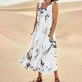 thumbnail image 2 of CHOK Robes d'Été Décontractées Femmes Coton Lin à Fleurs Robe Maxi Femme Sans Manches Débardeur Longue Fluide Robe Bohème Robes d'Été Fluides pour Adolescentes avec Poches Gris Foncé 3TG, 2 of 8