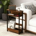 thumbnail image 2 of Litake Narrow Side Table for Small Spaces, 3 Tier Small End Table with Magazine Holder, Slim Skinny Nightstand Bedside Tables with Storage Shelf for Living Room Bedroom Walnut, 2 of 8