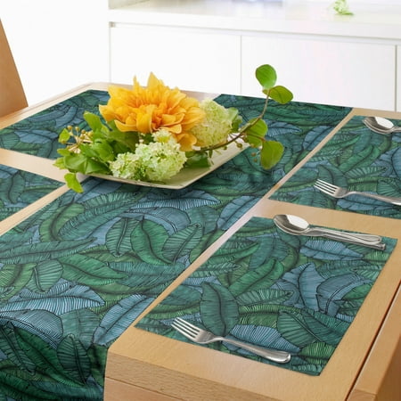 

Banana Leaf Table Runner & Placemats Hand Drawn Style Botanical Pattern Tropical Foliage in Green and Blue Set for Dining Table Placemat 4 pcs + Runner 12 x72 Jade Green Pale Blue by Ambesonne