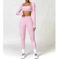 thumbnail image 3 of PISONIC Workout Sets for Women 2 Piece Square Neck Long Sleeve Crop Tops High Waist Flared Leggings Gym Sets, 3 of 12