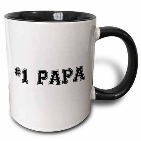 

3dRose #1 Papa - Number One Papa - for great and best dads - black college font text - good for Fathers Day - Two Tone Black Mug 11-ounce