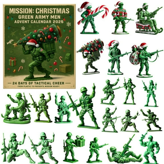 LanSuare 2025 Advent Calendar with 24 Pcs Green Soldier Hanging Ornaments, Christmas 24 Days Countdown Calendar, Christmas Tree Decorations, Party Favor Gifts for Grandkids Teen