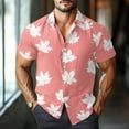 thumbnail image 4 of CCRFTGI Watermelon Red Button Up Shirt Men Hawaiian Golf Plain Tshirts Shirts for Men Vacation Short Sleeve Mens T Shirt Summer Maple Leaf Print Tees,Watermelon Red M, 4 of 5