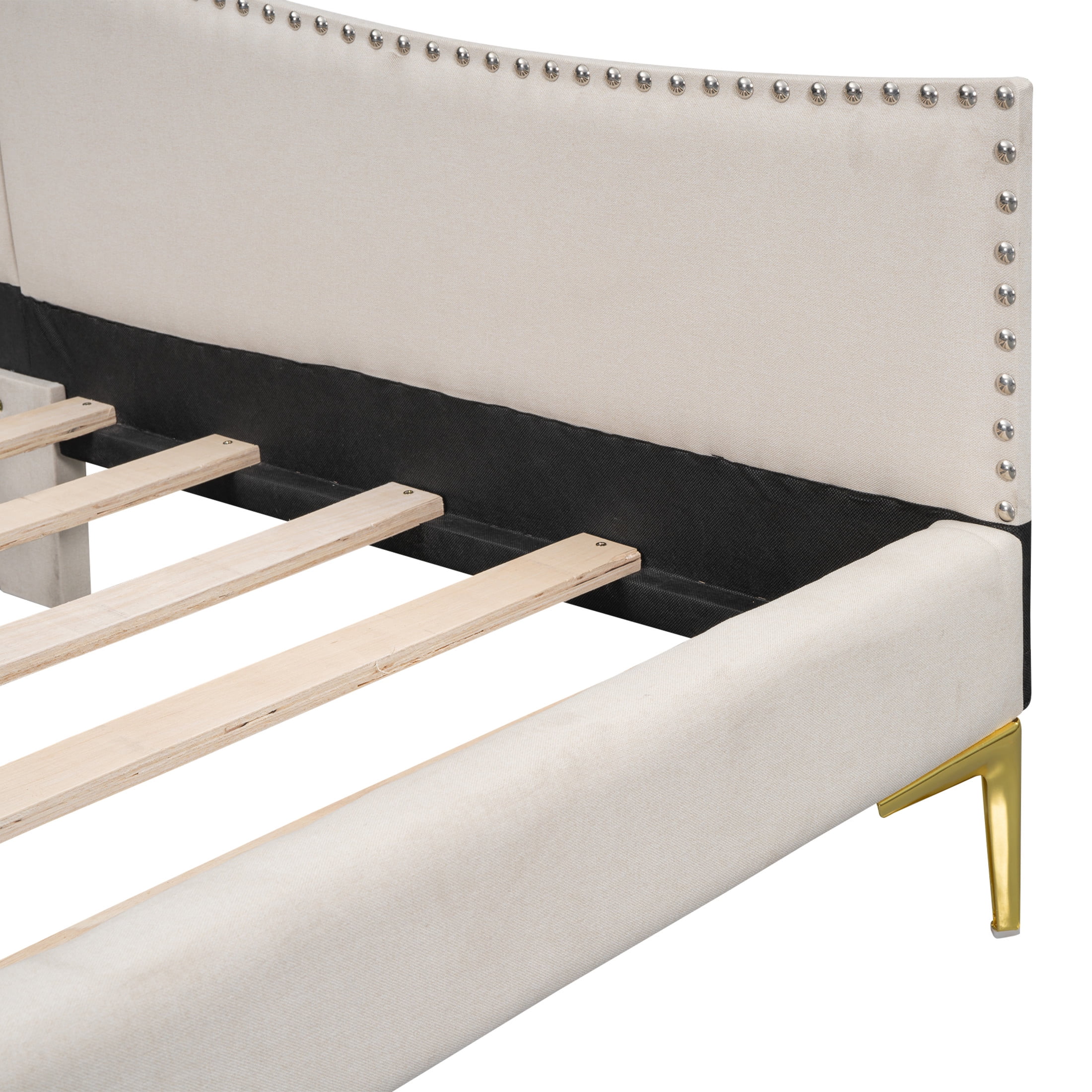 Noble House Twin Upholstered Daybed, Modern Linen Sofa Bed with Armrest and Backrest, Space Saving Design, Beige