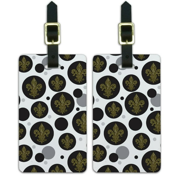 Graphics and More Glitter Fleur De Lis Gold on Black Luggage Suitcase Carry-On ID Tags Set of 2
