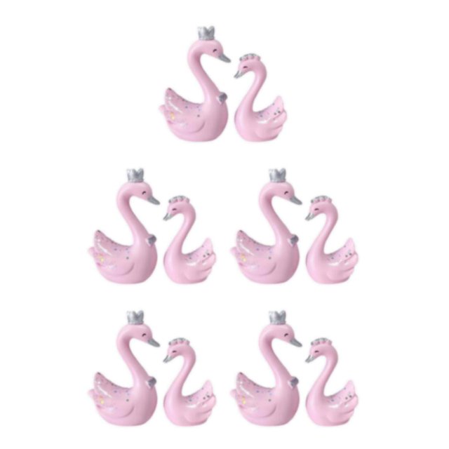 Justharion Resin Swan Statue Figurines Sculpture Cake Dashboard Decor Mini Pink 9cm 5Set