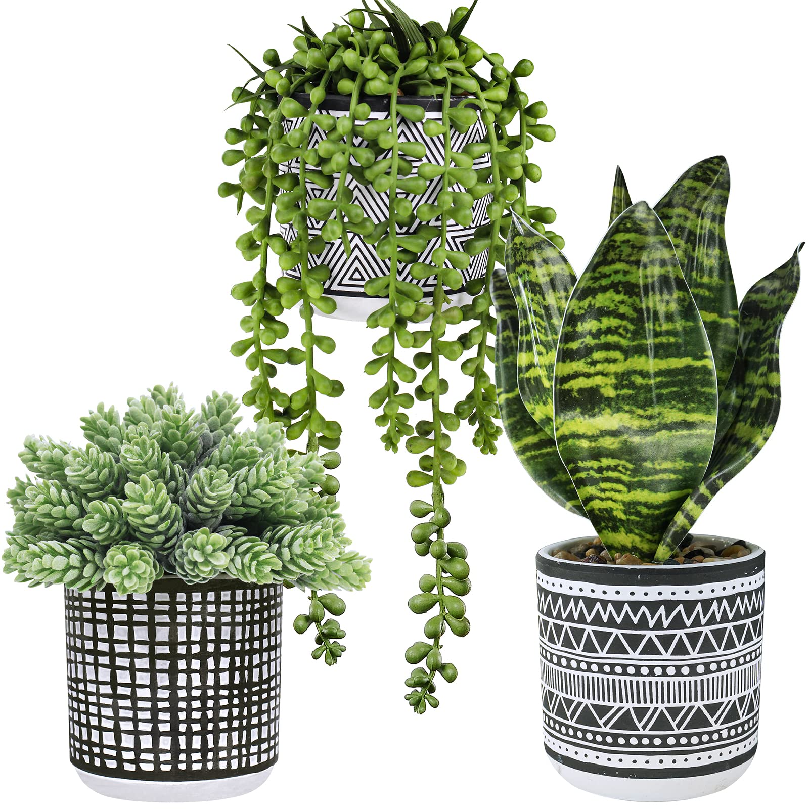 Winlyn 3 Pcs Small Potted Plants Artificial Succulents Hanging Plants