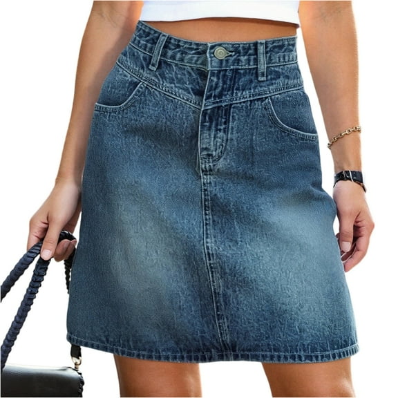 LWavelet Classic Denim Midi Skirt Women Fall Casual Structured Versatile Bottoms Blue S