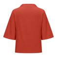thumbnail image 4 of Lovskoo Cotton Linen Summer Tops for Women 2024 V Neck Short Sleeve Solid Solid Color T Shirt Top Style Large Top Shirt Red, 4 of 6