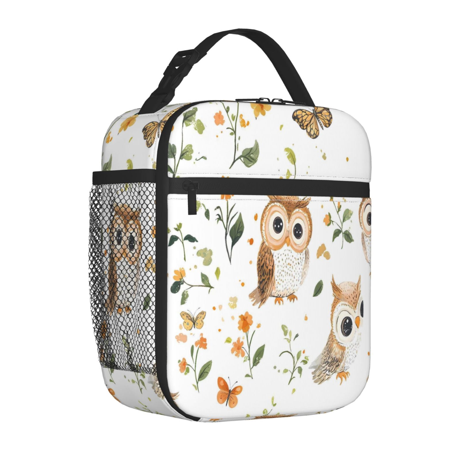 Lunch Bag For Women Men Insulated Portable Lunch Box Bento Box Office Picnic Travel Cooler Bag Owl Butterfly And Flowers