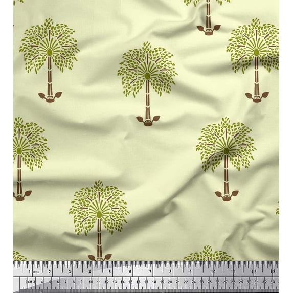Soimoi Georgette Viscose Fabric Tree Block Print Fabric by The Yard 42 Inch Wide