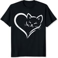 thumbnail image 2 of 100% Cotton Cat Heart Love Design Women's Casual Black T-Shirt, 2 of 5