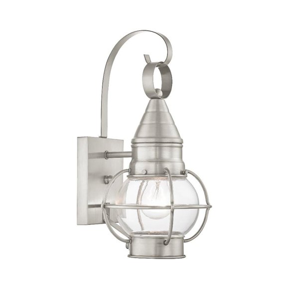 Livex Lighting 26900-91 Lanterne Murale Extérieure à une Lumière de la Collection Newburyport en Pwt, Nckl, B/S, Finition Slvr., Nickel Brossé