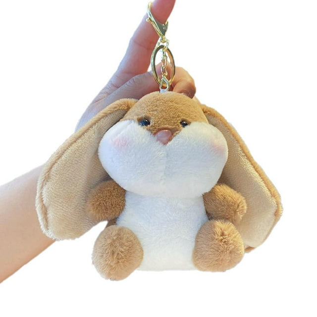 Retractable Long Eared Tufted Rabbit Figurine, Cartoon Rabbit Figurine, Tufted Rabbit Toy