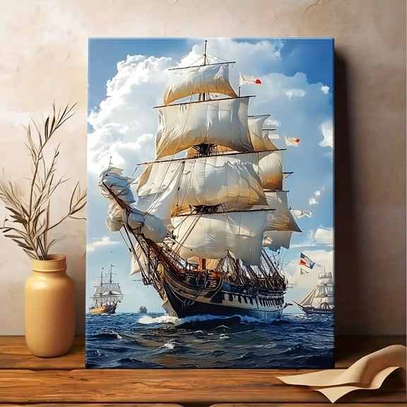 Wallume Store Luxury Nautical Sailing Ship Fleet Canvas - Living Room Wall Art