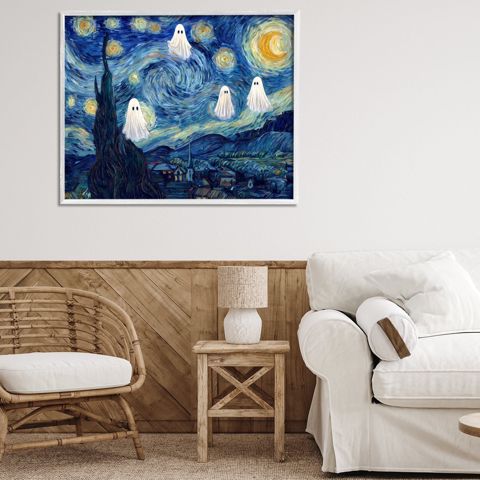 Classic Night Ghosties White Framed Giclee Art, design by Arlington Prints