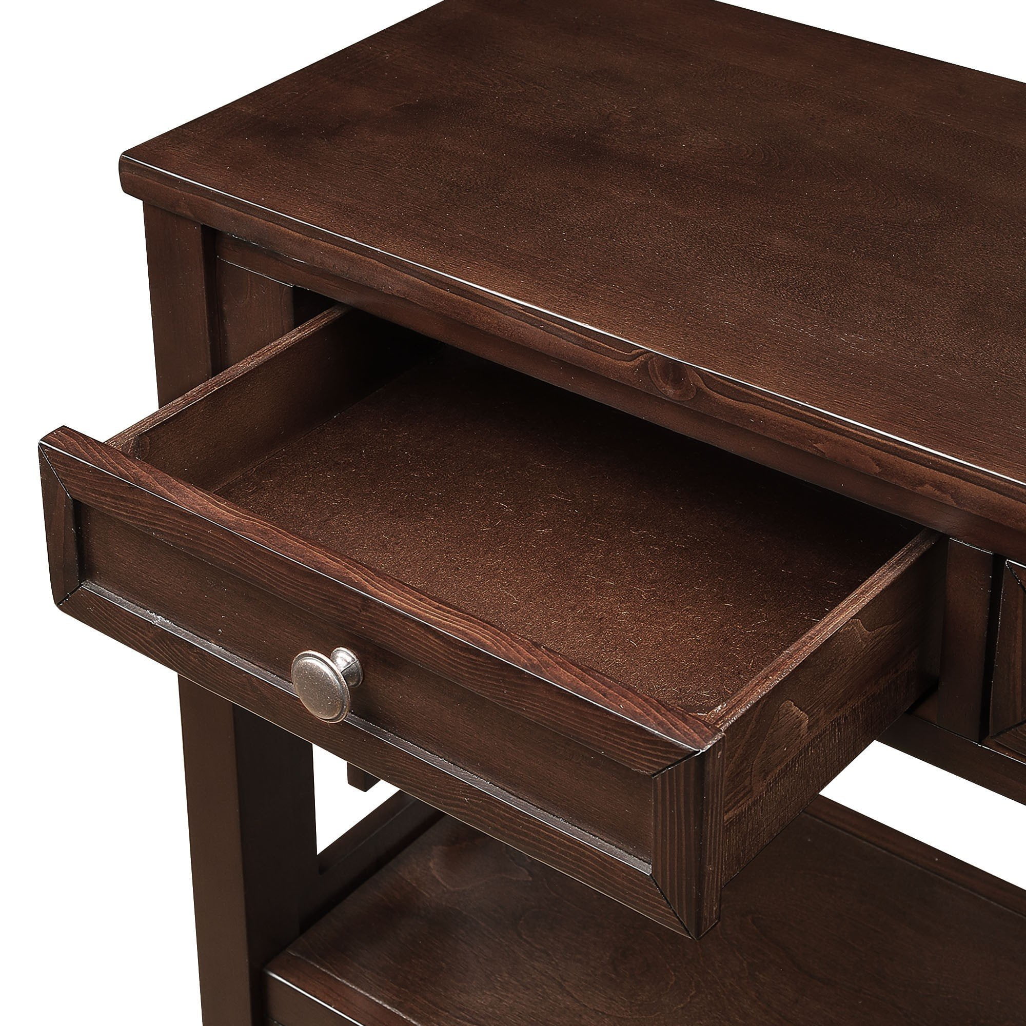 PORKISS Farmhouse Solid Wood Console Table, Entryway Table Hallway Table with 4 Drawers 1 Storage Shelf, Sofa Table for Living Room, Foyer, Espresso