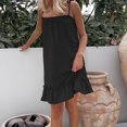 thumbnail image 3 of WIZUTIZ Sundresses for Women 2025 Spaghetti Strap Loose Mini Dress Solid Vacation Dress Crew Neck Sleeveless Shift Dress for Women's Ruffle Hem Plus Size Beach Dress Black M, 3 of 6
