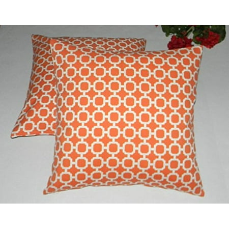 Set Of 2 Throw Pillows Orange White Geometric Hockley In