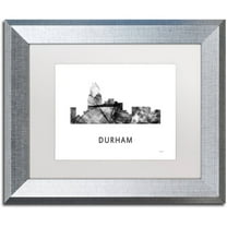 Trademark Fine Art 'Durham NC Skyline WB-BW' Canvas Art by Marlene Watson, White Matte, Silver Frame