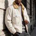 thumbnail image 5 of Ceisia Mens Lapel Corduroy Sherpa Lined Button Front Warm Winter Jacket Coat Beige XXXL Gift, 5 of 7
