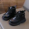 thumbnail image 2 of Quealent Baby Work Boots Autumn Fashion Leather Lace-Up Boots Soft Flat Ankle Snow Boots Black for Size 5, 2 of 7