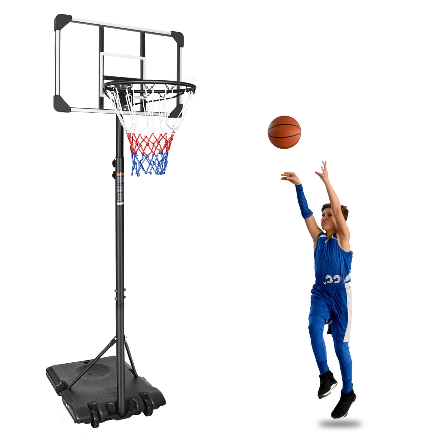 Portable Basketball Hoop, Height Adjustable 5.6 to 7FT Basketball Goal with 28 Inch Backboard and 2 Built-in Wheels, Indoor Outdoor Basketball Stand for Children, Teens, Youths, Adults, Black