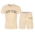 thumbnail image 2 of WILLBEST Conjunto de Dos Piezas Informal de Verano para Hombre, con Estampado de Letras, Cuello Redondo, Manga Corta, Pantalones Cortos y Pantalones Cortos, Conjunto de Dos Piezas Holgado y Moderno., 2 of 3