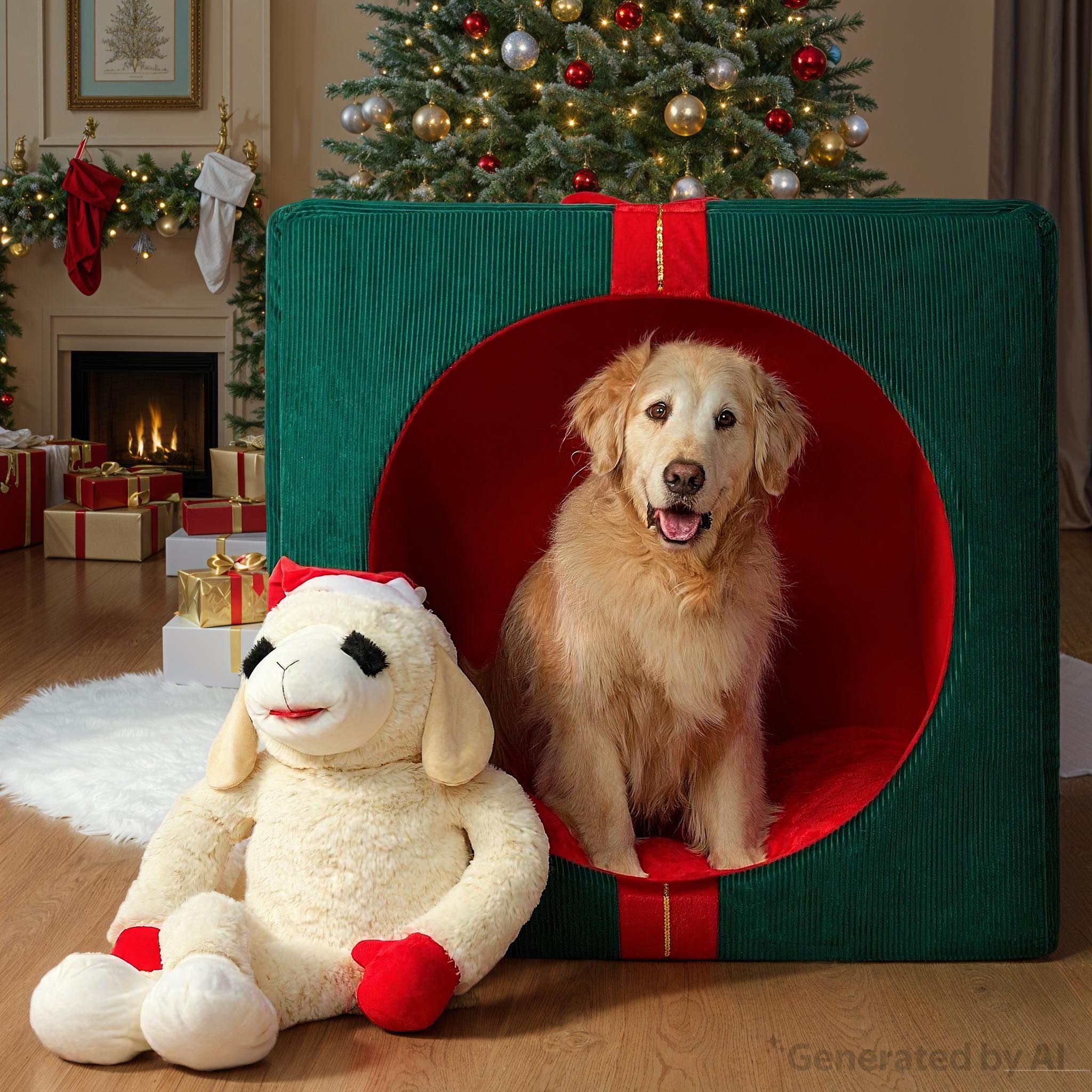 Vibrant Life Holiday Gift Extra Large Pet Bed, Red and Green, 36" x 27" x 36"